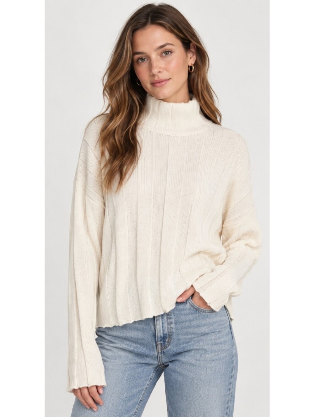 J Crew Ribbed Knit Mock Neck Sweater White Long Sleeve Turtleneck Roll Neck